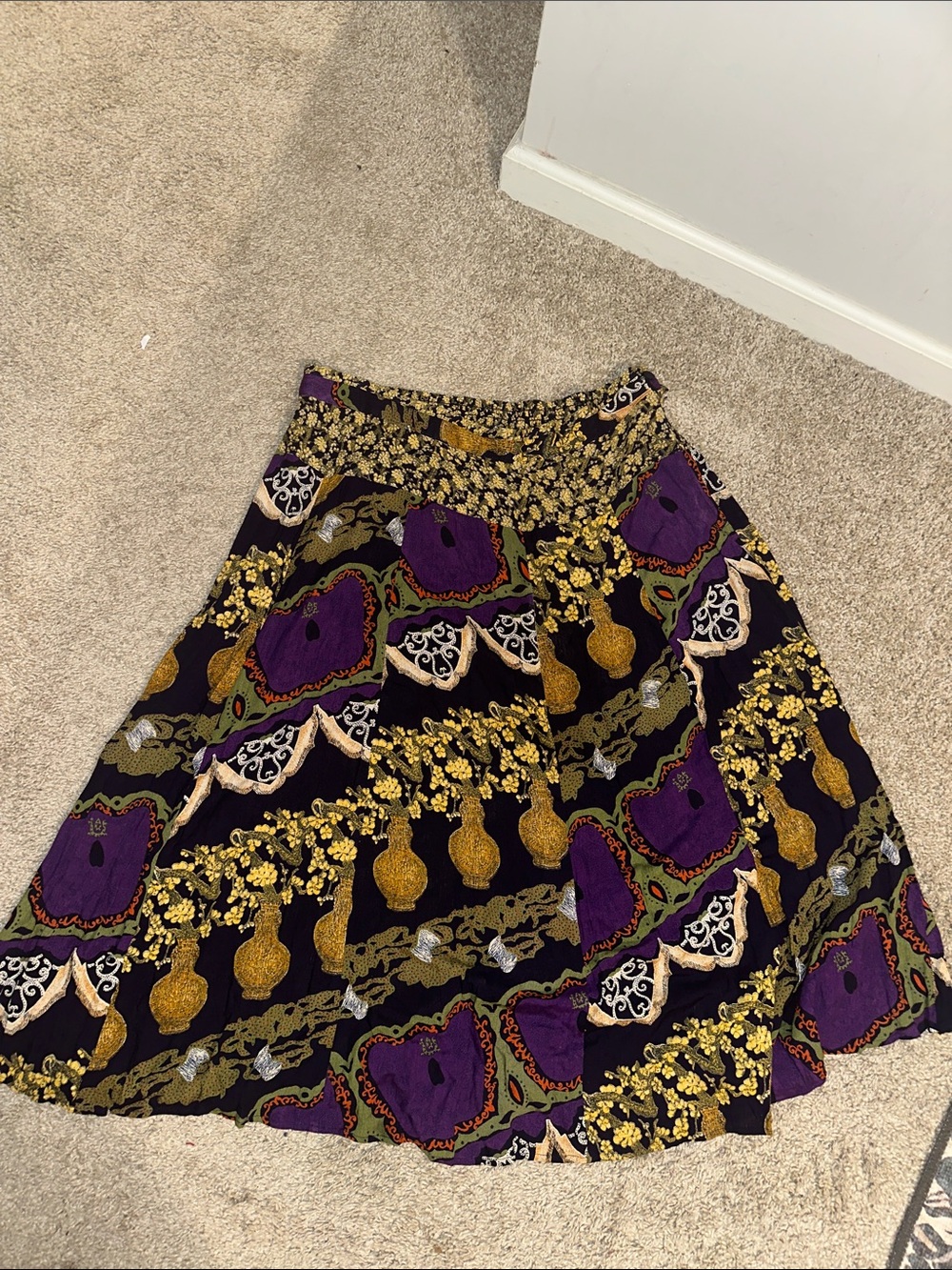Bohemian Floral Midi Skirt - Purple & Gold